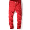 Jeans da uomo Biker Rosso Casual Tasche multiple con cerniera Pantaloni slim in denim elasticizzato di alta qualità263U