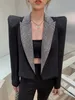 Bl045 moda maré pista luxo blingbling com strass chifre ombro design perfeito cardigan personalizado jaqueta curta