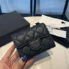 Toppnivå 10A Mirror Quality Womens Wallet Real Leather Caviar Holder Black Quilted Coin Purse Lady Credit Card Walls 217 S