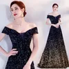 2023 shiny Mother of the Bride Dresses Bling blue Gold Sequined Lace Jewel Lace Appliques off shoulder Evening Party Dress Formal Wedding Elegant Guest Evening Gown