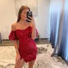 Sexy Red Sequins Cocktail Dress Strapless Puffy Sleeves Short prom dresses Backless mini party homecoming Special Occasion dress