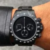 Nieuwste herenhorloge zwarte wijzerplaat roestvrij staal met zwarte PVD Japanse chronogragh quartz uurwerk cadeau 40mm248v