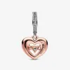 Charms 925 Sterling Srebrny dwukolorowy Radiant Heart Dangle Charms Fit Fit Oryginalna europejska bransoletka moda moda Wesder Engagem167U