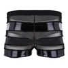 Underpants IeFiel Masculino Mens Lingerie Wetlook Faux Couro Malha Patchwork Stripe Low Rise Boxer Shorts Underwear Sexy PantiesUnderp175P