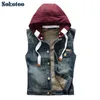 Coletes masculinos Sokotoo casual destacável com capuz denim colete masculino fino vintage casaco azul escuro tanque top hoodies 230909