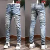 Man Biker Jeans With Plus Size 38 Damage Distressed Fading Destroyed Hole Denim Male256s