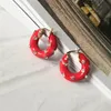 Hoop & Huggie Red Blue Color Metal Small Thick Earrings For Women Dainty Rhinestones Hoops Solid Round Circle245M