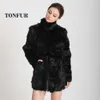 Women's Fur Faux Women Fashion Real Rabbit Coat Mandarin Collar Natural Jacket Long Customize Female Drop Overcoat HP147 230908