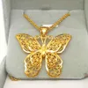 Hollow Butterfly Pendant Chain Necklace 18k Yellow Gold Filled Filigree Big Jewelry Gift272E