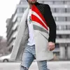 Men's Wool Blends Men Woolen Coat Jacket Fashion Striped Geometric Print Young Mens Clothes Autumn Winter Single Breasted Pocket Overcoat Outwear 230908