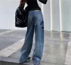 トップの女子ジーンズハイウエストデザイナーストレートスルーワイドレッグパンツは薄い女性カジュアルパンツサイズS-M-L高品質を示します