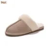 Slippers INOE Cow Suede Leather Plush Fur Lined Women Casual Winter Slippers Half Indoor Home Shoes Warm Comfortable House Leisure Flats 230908