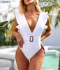 Maillots de bain pour femmes Femmes 5 couleurs One Piece Ruffle Blanc Maillot de bain Bikini Col V Couleur Solide Designer Vêtements Nouveau 2021 L230911