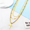 Chokers Multi Layer Snake Bone Chain Colar Moda Três Camadas Cruz Pingente Titanium Steel Sweater261z