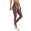 L037 Collant fitness tinta unita Pantaloni da yoga a vita alta hanno leggings elastici a T Pantaloni sportivi con sensazione di nudo con tasca in vita W235T