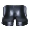 Underbyxor sexiga män underkläder faux läderboxare shorts gay underkläder pressknapp med bulge påse smal klippa latex sissy trosor2818
