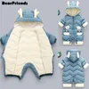 Para baixo casaco 2023 nascido bebê menina roupas inverno snowsuit mais veludo grosso meninos macacão 0 3 anos macacão menino macacão criança 230909