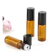 Parfüm Şişesi 5ml 1/6oz Amber Yeşil Mor Mavi Cam Silindiri Şişeler Üzerinde Esansiyel Yağı Boş Cam Paslanmaz Çelik Silindir DHXHB