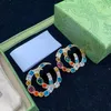 Letras de luxo designer marca brincos retro vintage cobre colorido cristal pedra orelha anéis jóias para festa feminina com gif321d