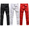 Модные мужские модные скинни для мальчиков-студентов, прямые джинсовые брюки на молнии, рваные джинсы, черные, белые, красные джинсы1209d