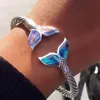 Kralen Mode Trendy Sier Kleur Fishtail Emaille Ontwerp Verstelbare Armband Voor Vrouwen Opening Colorf Zeemeermin Staart Bangle Drop Leveren Ot2Xl