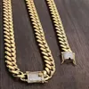 Mens Miami Miami Cuban Link Stail Set 18K Gold Plated 14mm Diamond Clasp238z