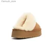 Classic Australian Platform Slipper Designer Winter Fur Slippers Fluffy Slides Chestnut Elastic Band Thick Bottom Real Leather Australia Snow Boots Q230909