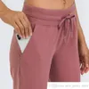 L-31 Pantaloni sportivi da donna per esterni Pantaloni da yoga fitness Slim Pantaloni da jogging sottili con tasche frontali Pantaloni da pista casual Pantaloni larghi dritti B222h