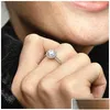 Alyanslar Yuvarlak Sparkle Halo Yüzük Otantik 925 Sterling Sier Kadın Mücevherleri Pandora CZ Diamond Girlfriend Hediye Orijinal Dhoaf ile