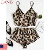 2020 neue Sexy Damen 2 stücke Frauen Leopard Stil Sommer Satin Spitze Nachtwäsche Anzug Babydoll Dessous Nachthemd Pyjamas Set341w