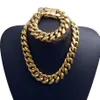 22mm Exaggerated Super-Wide Men Cuban Link Chain Jewlery Set Hip Hop Stainless Steel Choker Necklace Bracelet 18K Gold Plated 16&q2701