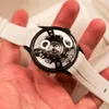 Наручные часы OBLVLO Модные кривизны двигателя Звездный корабль Белые резиновые автоматические часы Мужские супер светящиеся синие ночные механические часы