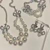 Ensemble de boucles d'oreilles et bracelet à Double couche de perles et de diamants, ensemble de boucles d'oreilles et bracelet de luxe léger français, haut de gamme