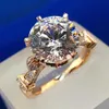 Luxury Jewelry Rose Gold Round cut 2ct Stone Diamond 925 Sterling Silver Engagement Wedding Band Ring for women282q