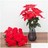 Couronnes de fleurs décoratives Poinsettia artificielle de Noël en soie en pot fausse fleur florale pour la décoration de la maison bureau livraison directe Otg9A