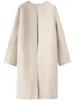 2023 New Light Yellow Sheepskin Straight Barrel Outline Mid length Coat Coat Totem Simple Light Luxury Top for Women