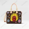 Face Print YK Speedy Bandouliere 25 Borsa M46426 Yayoi Kusama Borsa in pelle con ricamo 2023 volti gioiosi Tote Borsa energia ottimista 295O