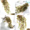 装飾的な花の花輪4pcsあたりのロットシミュレーショングリーン植物のつるプラスチック花長い葉rattan家の装飾結婚式の装飾otrfq