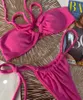 Conjunto de biquínis rosa brasileiro sexy com tiras de banho mulheres marca push up designer maiô 2023 fatos de banho de toalha de luxo tecido xl beachwear biquinis estoque pronto