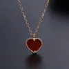 Designer halsband designer smycken hjärthänge halsband fyra blad klöver sterling silver rosguld röda hjärtan formad fuxurhalsband gåva till kvinnors bröllop