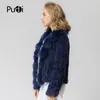 Women's Fur Faux CR072 Knitted Real Rabbit Coat Overcoat Jacket With Collar Russian Winter Thick Warm Genuine 230908