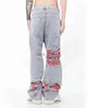 Męskie dżinsy męskie dżinsy High Street Hip Hip Niszesz szczotkowane haftowane workowate, swobodne proste spodnie dżinsowe mężczyzna kobiety 230309 x0911