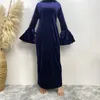 Roupas étnicas Verão Marrocos Abaya Muçulmano Vestido Mulheres Golden Velvet Chifre Mangas Abayas Turquia Vestidos Robe Musulman Lantejoulas Longo