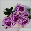 Decorative Flowers Wreaths 5 Heads Simation Peony Flower Wedding Decoration Floral Arrangement Arches T Platform Road Lead Artific Otb0S