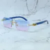 Moissanite Diamond Cut Lunettes de soleil de luxe Carter Designer Lunettes de soleil Bleu Bois Sans monture Tendance Produit Cool Décoration Y2K Lunettes