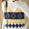 Gilet tricoté rhombique Vintage plié, Style doux américain, pull doux à la mode pour femmes