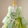 Green Flower Dresses With Sash Long Sleeves Appliques Little Girl Wedding Gowns Lace And Tulle Tiered Girls Pageant Gown First Holy Communion Dress 403