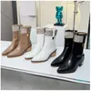 Designer zíper nova versão alta de botas femininas de comprimento médio couro impresso tecido emenda sexy elegante solas confortáveis