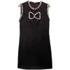 2023 Summer Black Solid Color Dress Sleeveless Round Neck RhinestoneShort Casual Dresses S3S01M160