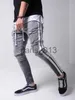 Jeans da uomo Jeans da uomo Pantaloni a matita strappati Uomo Skinny Denim Biker Righe laterali Foro distrutto Hip Hop Slim Fit Uomo Graffiato Jean Hombre x0911